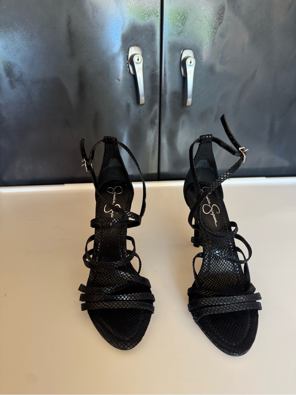 NWOT Jessica Simpson Black Strappy Stiletto Sandals - Picture 6 of 6